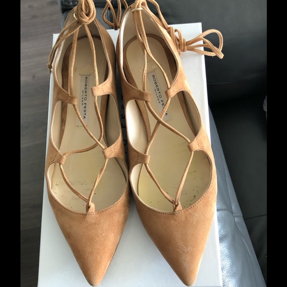 Suede lace up ballet flats - Picture 1 of 8